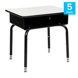 Flash Furniture Metal Student Desk with Open Book Box, Gray, 5-Pack