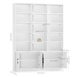 Triple Wide Bookshelf, 7-Tier Tall Bookcase with 15-Cube Open Bookshelf & 4 Doors, Large Bookshelf with Storage Cabinet