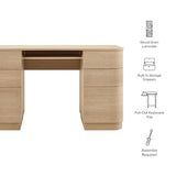 Modway Mirae 55 Inch Computer Desk with Drawers in Brushed Light Oak – Modern Compact Office Desk with Keyboard Tray, Curved Edges