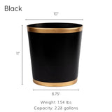 Jaye’s Studio Matte Black Waste Basket For Bathroom, Decorative Trash Can Gold