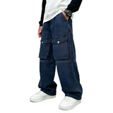 Tenfinordi Black Boys Cargo Jeans Elastic Waist Baggy Jeans, Casual Kids Straight Wide Leg Denim Pants Multi-Pockets Soft School Y2K Trendy Streetwear Trousers Size 10