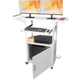 Large Steel AV Cart with Wheels and Drop Leaves, Height Adjustable AV Cart with Locking Cabinet and Power Strips