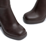 Athlefit Women's Platform Ankle Boots High Chunky Block Heel Brown Boots Fashion Square Toe Zipper Heeled Booties Size 9.5