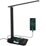 White crown LED Desk Lamp with 15W Wireless Charger & USB Port, Dimmable Table Lamp with 5 Lighting Modes, Sensitive Touch Control