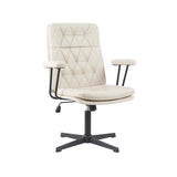 EYYTHUNG Desk Chair No Wheels with Arms Crossleg Stationary Ergonomic Soft Cushion