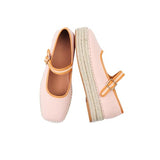 MAIJED Mary Jane Woven Espadrilles for Women Round Toe Ballerina Shoes Canvas Summer Flats Pink US8