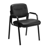Sweetcrispy Office Reception Guest Chair No Wheels Set of 6, Leather Stationary Waiting Room Chairs with Padded Arms