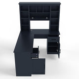 KEIKI L Shaped Computer Desk with Storage Shelves, 2 Drawers & 2 Cabinets