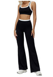 Women's 2 Piece Color Block Workout Outfit Sets Padded Sports Bra High Waist Flare Leg Yoga Pants Sets Athletic Activewear