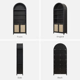 SICOTAS 84.2" Tall Arched Bookcase with Doors - 5 Tier Rattan Bookshelf
