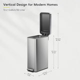 Stainless Steel Step Garbage Can for Kitchen or Home, Space-Saving Garbage Can with Soft Close Lid