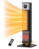 Space Heater with Thermostat, Oscillating Ceramic Tower Heater for Large Room, Timer and Remote Control, 1500W Fast Heating, 3D Realistic Flame, Overheat Protection, Digital Display, 33 Inches