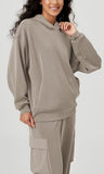ODODOS Women's Modal Soft Oversized Hoodies Long Sleeve Hooded Sweatshirts Pullover Top with Kangaroo Pocket, Khaki, Medium