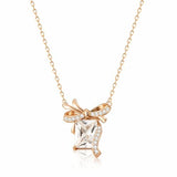 YOIHUR Gold Necklace for Women, Heart Necklace, Gift & Bow Pendant Necklace, Dainty Cubic Zirconia Choker Necklaces, Jewelry for Women,Ideal Gifts for Girlfriend, Wife and Mother（Wrapped Blessing）