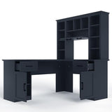 KEIKI L Shaped Computer Desk with Storage Shelves, 2 Drawers & 2 Cabinets