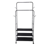 Whitmor Double Rod Clothes Rack: Metal Rolling Clothing Racks for Hanging Clothes, Heavy Duty Garment Rack with 3 Shelves, Portable Clothes Organizer for Bedroom, Laundry, Living Room, Black