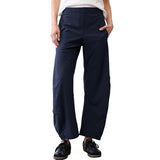 SeeLuNa Women Barrel Travel Pants Elastic Waistband Tapered Leg Baggy Mid Rise Work Trousers Lounge Pant with Pockets(Navy,S)