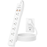 10 Ft Power Strip Surge Protector - 7 Outlets 4 USB Ports (2 USB C), Ultra Thin Flat Extension Cord & Flat Plug, 1700 Joules, Wall Mount, Desk Charging Station for Home Office Dorm, White