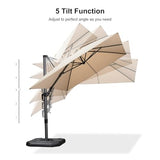 PURPLE LEAF 8.2' X 11.5' Tilting Patio Umbrella with Base Outdoor Cantilever Swivel Rectangle Umbrella Aluminum, Beige