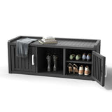 EasyUp Shoe Bench Waterproof,Resin Shoe Cabinet,Outdoor Storage,Industrial Hallway Bench with Adjustable Shelves for Entryway,Living Room,Bedroom(Deep Black,Two-Door)