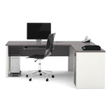 BOWERY HILL L-Shaped Computer Desk, Sandstone Finish, Manufactured Wood and Laminate