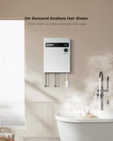 CAMPLUX Electric Tankless Water Heater 27kW 240V, Instant Hot Water, Self-modulating Technology, Multipoint of Use Water Heater with Digital Display, for Whole House Shower, White