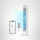DREO Smart Tower Fan for Bedroom, Standing Fans for Indoors, 90° Oscillating, 26ft/s Velocity Quiet Floor Fan with Remote, 12H Timer, Voice Control Fans for Indoors, Compatible with Alexa