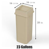 23 Gallon Beige Square Commercial Trash | Garbage Can with Lid - Office, Outdoor, Restaurant, School, Kitchen