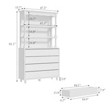 Lovinouse Large Vintage Wide Book Shelf with Storage Drawers, 81.1" Tall White Bookcase with Adjustable LED Light