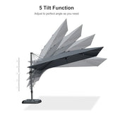 PURPLE LEAF 11.5' X 8.2' Tilting Patio Umbrella with Base Outdoor Cantilever Swivel Rectangle Umbrella Aluminum Offset Umbrella, Light Grey