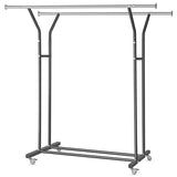 VICERII Clothing Rack, Heavy Duty Clothes Racks with Wheels and Bottom Shelf, 52.36’’ Metal Double Clothing Racks with Wheels, Black