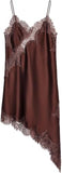 Women's Satin Lace Dress Asymmetric Cocktail Mini Dress Layering Essentials Elegant Dresses Date Night Outfits(Brown,S)