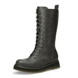 Athlefit Women's Lace-Up Combat Boots for Fall/Winter, Non-Slip Platform Mid Calf Boots, Comfortable & Stylish for Work, Costume or Everyday Wear - Botas para Mujer Grey Size 9