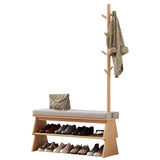 YQJJGL Coat Rack with Shoe Storage,Shoe Rack whit 8 Hook for Offices、Bedroom、Living Room,Small Shoe Bench,Natural
