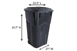 32 Gallon Wheeled Outdoor Garbage Can with Attached Snap Lock Lid and Heavy-Duty Handles