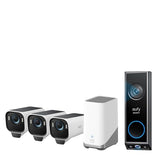 Security eufyCam S3 Pro 3-Cam Kit + Video Doorbell E340, Solar Camera Outdoor Wireless, MaxColor Night Vision