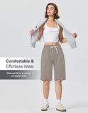 SPECIALMAGIC Bermuda Sweat Shorts Women with Pockets Cotton 12 Inch Athletic Lounge Workout Shorts,Pure Taupe,M