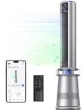 Dreo MC710S Air Purifier Tower Fan, 45" 2-in-1 Smart Fan for Bedroom, 27ft/s Velocity, 120°Oscillation, 24H Timer Bladeless Fans for Home, 25dB Low Noise, Standing Fan Works with Alexa, Silver Blue