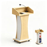 Mobile Rolling Curved Lectern Podium with Storage