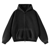 Talakeno Mens Womens Fleece Hoodies Sweatshirt Double Zip Up Oversized Acid Wash Hoodies Winter Vintage Cotton Sweatshirt(Black,S)