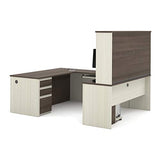 Bestar Prestige + 72W U-Shaped Executive Desk with 2 Pedestals and Hutch in White Chocolate & Antigua