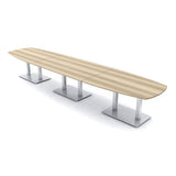 SKUTCHI DESIGNS INC. 16 Person Large Modular Conference Table with Square Metal Bases | Arc Boat Shaped Table | Harmony Series | 16' | Blonde Surfside Ash