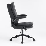 VINGLI Comfy Black Leather Office Desk Chair, Ergonomic High-Back Support Computer Gaming Chair with/No Wheels, Dual-Base
