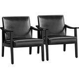 Yaheetech PU Leather Black Chairs, Mid-Century Modern Armchair with Solid Wood Legs