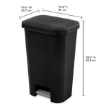 Sterilite 11.9 Gallon Rectangular Step On Kitchen Plastic Indoor Wastebasket with Wide Opening Lid and Comfort Handle for Home