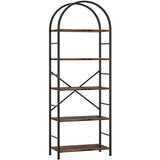 Shintenchi Bookshelf, Arched Bookshelf 5 Tier Bookcase, Tall Shelf for CDs/Books, Home Office Shelf Storage Organizer, Rustic Brown