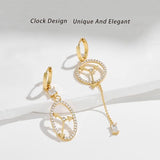 YOIHUR Glod Hoop Earrings with Asymmetric Cubic Zircon Drop, 14k Gold Plated Earrings Hypoallergenic Jewelry Valentine's Day Gifts, Unique Clocks Snakes Long Dangle Earring for Women