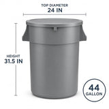 Getzi 7 Pack 44 Gallon Gray Round Commercial Trash Can with Lid