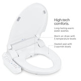 Brondell SE400-EW Swash SE400 Electric Bidet Toilet Seat With Heated Seat, Oscillating Stainless Steel Nozzle, Warm Air Dryer, Night Light, Gentle Close Lid, White Side Arm Control, Elongated