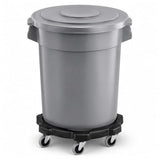 Getzi 1 Pack 55 Gallon Gray Round Commercial Trash Can with Lid and Dolly